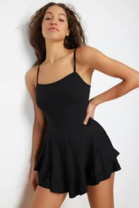 TRENDYOLMİLLA Black Sleeveless with flywheel OF shorts Mini Knitting Jumpsuit - Image 3