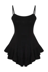 TRENDYOLMİLLA Black Sleeveless with flywheel OF shorts Mini Knitting Jumpsuit - Image 7