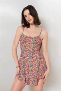 TRENDYOLMİLLA Multicolored Printed Sleeveless with flywheel OF shorts Mini Knitting Jumpsuit