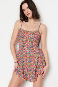 TRENDYOLMİLLA Multicolored Printed Sleeveless with flywheel OF shorts Mini Knitting Jumpsuit - Image 2