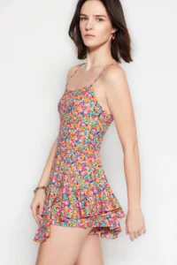 TRENDYOLMİLLA Multicolored Printed Sleeveless with flywheel OF shorts Mini Knitting Jumpsuit - Image 3