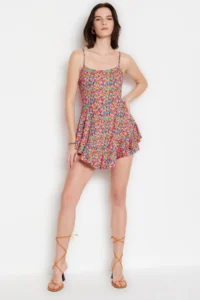 TRENDYOLMİLLA Multicolored Printed Sleeveless with flywheel OF shorts Mini Knitting Jumpsuit - Image 4