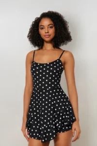 TRENDYOLMİLLA WHITE Polka Dot Sleeveless with flywheel OF shorts Mini Knitting Jumpsuit