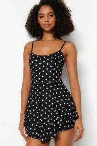 TRENDYOLMİLLA WHITE Polka Dot Sleeveless with flywheel OF shorts Mini Knitting Jumpsuit - Image 2