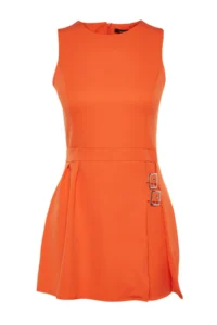 TRENDYOLMİLLA Orange Mini Shorts Etekli Belt Detailed Weaving Jumpsuit - Image 10