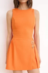 TRENDYOLMİLLA Orange Mini Shorts Etekli Belt Detailed Weaving Jumpsuit - Image 3