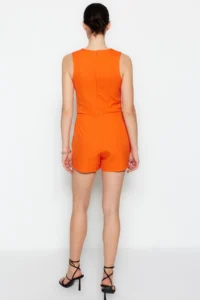 TRENDYOLMİLLA Orange Mini Shorts Etekli Belt Detailed Weaving Jumpsuit - Image 9