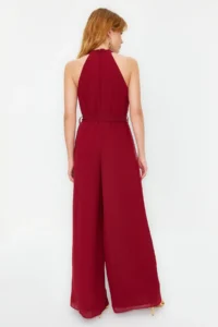 TRENDYOLMİLLA Burgundy Belted Maxi Siphon Lined Weaving Jumpsuit - Image 7