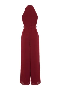TRENDYOLMİLLA Burgundy Belted Maxi Siphon Lined Weaving Jumpsuit - Image 9