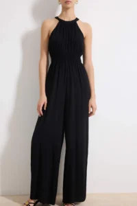 TRENDYOLMİLLA Black Waist Drawstring Detailed Wide Leg Maxi Weaving Jumpsuit - Image 3