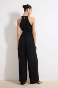 TRENDYOLMİLLA Black Waist Drawstring Detailed Wide Leg Maxi Weaving Jumpsuit - Image 4