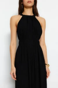 TRENDYOLMİLLA Black Waist Drawstring Detailed Wide Leg Maxi Weaving Jumpsuit - Image 8