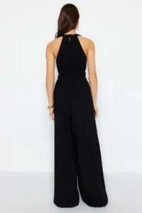 TRENDYOLMİLLA Black Waist Drawstring Detailed Wide Leg Maxi Weaving Jumpsuit - Image 9
