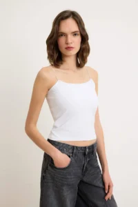 TRENDYOLMİLLA Black-WHITE-Gray Melange 3 Sets Pack Sleeveless Fitted Square Neck Flexible Knitting Tank Top - Image 2