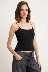 TRENDYOLMİLLA Black-WHITE-Gray Melange 3 Sets Pack Sleeveless Fitted Square Neck Flexible Knitting Tank Top - Image 5
