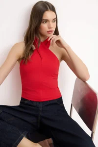 TRENDYOLMİLLA Red Barbell Neck Fitted Flexible Knitting Blouse