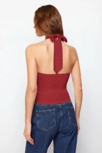 TRENDYOLMİLLA Red Barbell Neck Fitted Flexible Knitting Blouse - Image 10