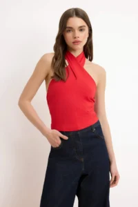 TRENDYOLMİLLA Red Barbell Neck Fitted Flexible Knitting Blouse - Image 2