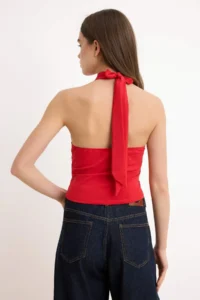 TRENDYOLMİLLA Red Barbell Neck Fitted Flexible Knitting Blouse - Image 4