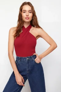 TRENDYOLMİLLA Red Barbell Neck Fitted Flexible Knitting Blouse - Image 5