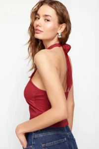 TRENDYOLMİLLA Red Barbell Neck Fitted Flexible Knitting Blouse - Image 7