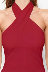TRENDYOLMİLLA Red Barbell Neck Fitted Flexible Knitting Blouse - Image 8