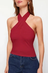 TRENDYOLMİLLA Red Barbell Neck Fitted Flexible Knitting Blouse - Image 9