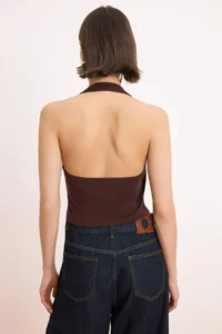 TRENDYOLMİLLA Brown Barbell Neck Belt Detailed Fitted/Body-Sitting Knitting Blouse - Image 4