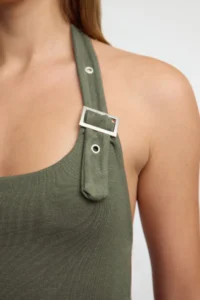 TRENDYOLMİLLA Khaki Barbell Neck Belt Detailed slim Knitting Blouse - Image 3