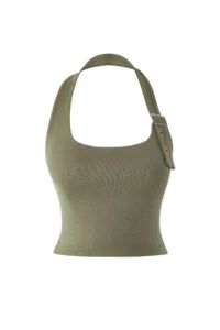 TRENDYOLMİLLA Khaki Barbell Neck Belt Detailed slim Knitting Blouse - Image 6