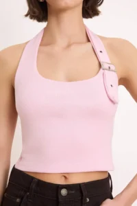 TRENDYOLMİLLA Pink Barbell Neck Belt Detailed Fitted/Body-Sitting Knitting Blouse - Image 3