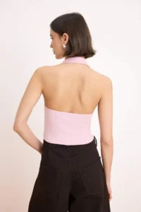 TRENDYOLMİLLA Pink Barbell Neck Belt Detailed Fitted/Body-Sitting Knitting Blouse - Image 4