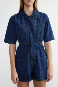 TRENDYOLMİLLA DARK BLUE Elastic Waist DENIM Romper - Image 4