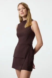 TRENDYOLMİLLA Brown Binding Detailed Mini Weaving Shorts Skirt Jumpsuit