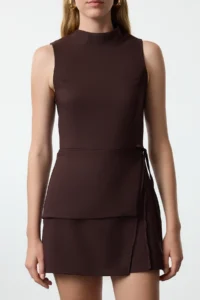 TRENDYOLMİLLA Brown Binding Detailed Mini Weaving Shorts Skirt Jumpsuit - Image 4