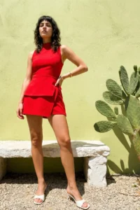 TRENDYOLMİLLA Red Binding Detailed Mini Weaving Shorts Skirt Jumpsuit