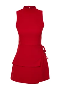 TRENDYOLMİLLA Red Binding Detailed Mini Weaving Shorts Skirt Jumpsuit - Image 8