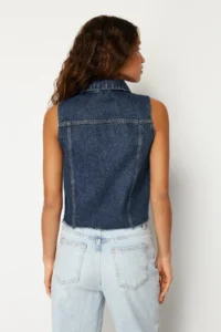 TRENDYOLMİLLA DARK BLUE More Sustainable Crop DENIM Vest - Image 6