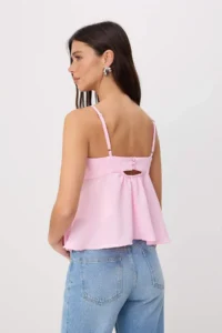 TRENDYOLMİLLA Pink linen look Fiyonk Detailed Sleeveless Weaving Bottom&Top Blouse - Image 4