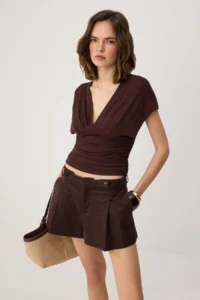 TRENDYOLMİLLA Brown Fitted/Drape Detailed Knitting Blouse