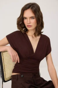 TRENDYOLMİLLA Brown Fitted/Drape Detailed Knitting Blouse - Image 2