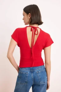 TRENDYOLMİLLA Red Fitted/Drape Detailed Knitting Blouse - Image 4
