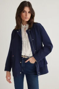 TRENDYOLMİLLA DARK BLUE Contrast Suede Collar Oversized DENIM Shirt Jacket