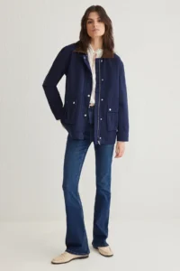 TRENDYOLMİLLA DARK BLUE Contrast Suede Collar Oversized DENIM Shirt Jacket - Image 2