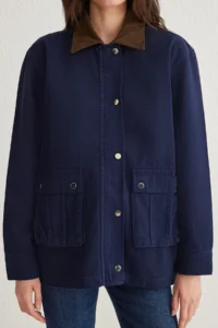 TRENDYOLMİLLA DARK BLUE Contrast Suede Collar Oversized DENIM Shirt Jacket - Image 3