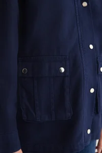 TRENDYOLMİLLA DARK BLUE Contrast Suede Collar Oversized DENIM Shirt Jacket - Image 4