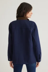 TRENDYOLMİLLA DARK BLUE Contrast Suede Collar Oversized DENIM Shirt Jacket - Image 5