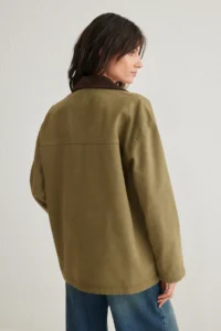 TRENDYOLMİLLA Khaki Contrast Ribbed Collar Pocket Cover Detailed Oversized DENIM Shirt Jacket - Image 5