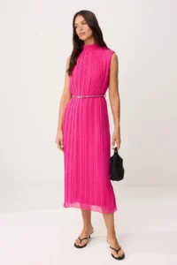 TRENDYOLMİLLA Fuchsia Arched Plain Plain Cut pleated Midi  Weaving Dress - Image 2