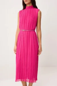 TRENDYOLMİLLA Fuchsia Arched Plain Plain Cut pleated Midi  Weaving Dress - Image 3